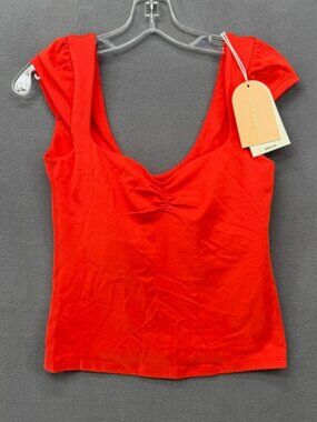 Blogilates Target Sweetheart Baby Tee Orange Red Ruched Shelf Bra Medium NWT